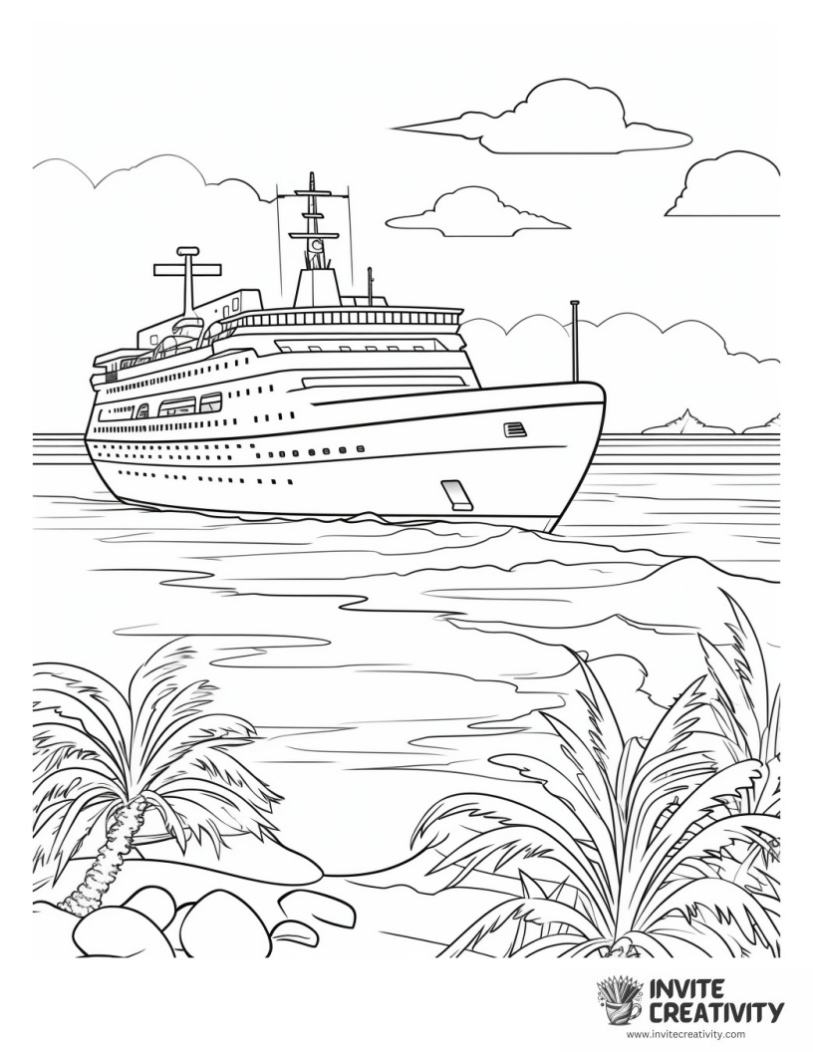 ship and beach coloring page