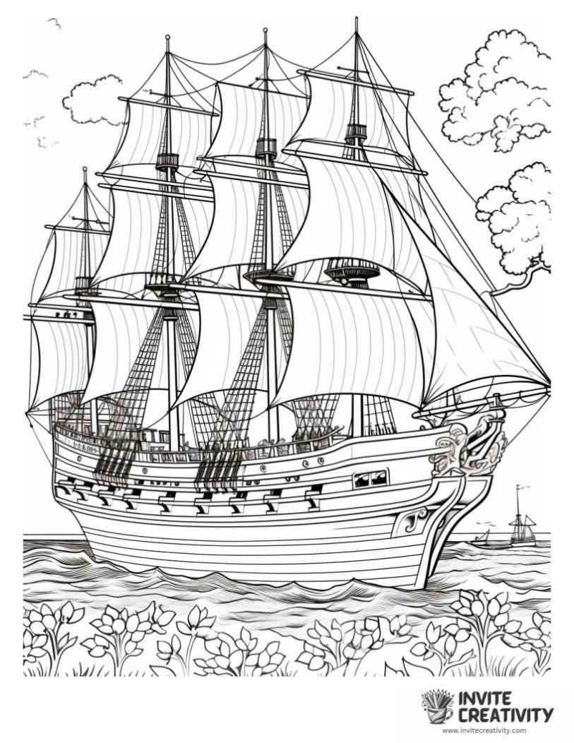 ship coloring book page