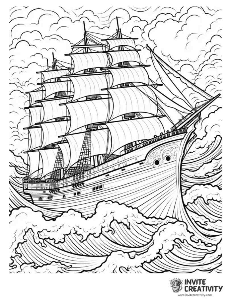 ship in a storm coloring page