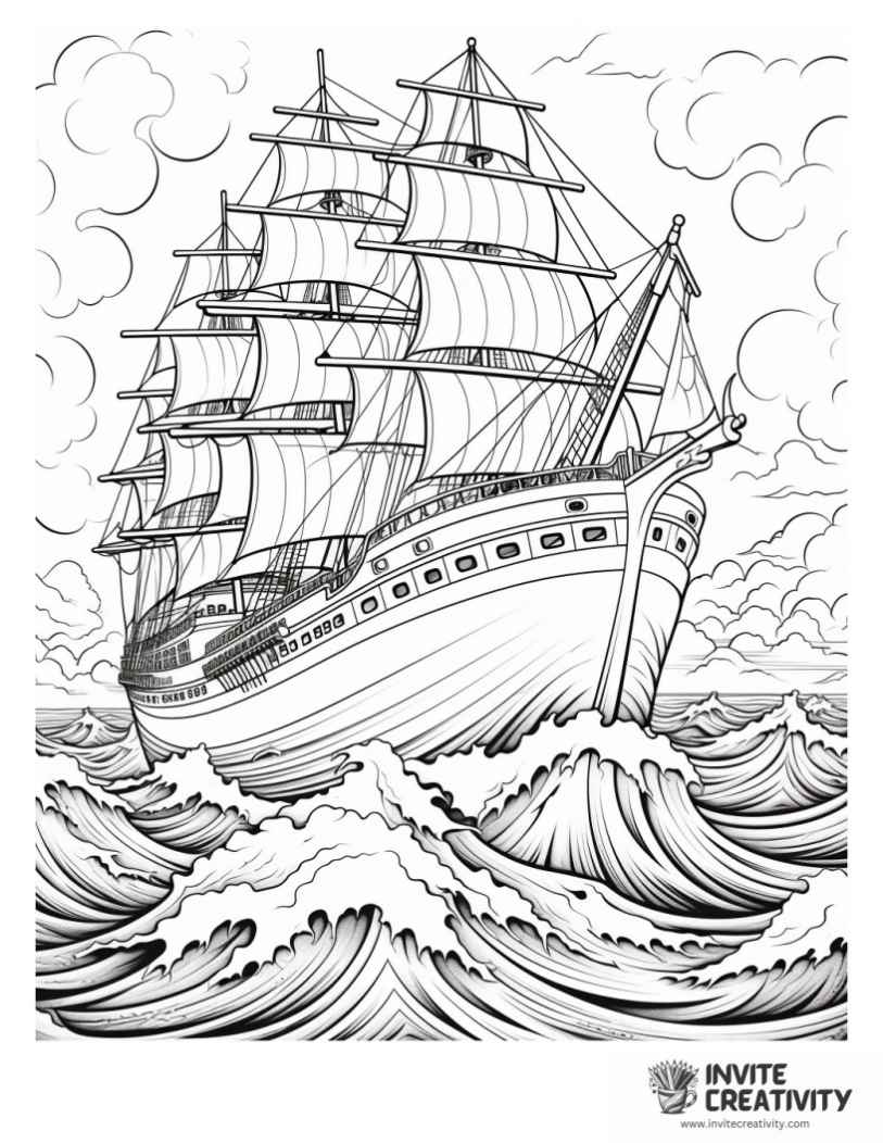 ship in a storm page to color