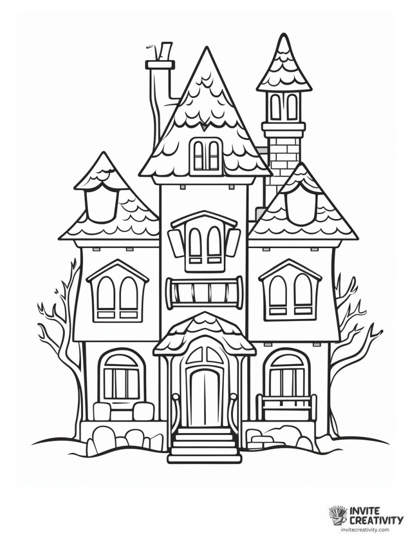 simple haunted house easy to color