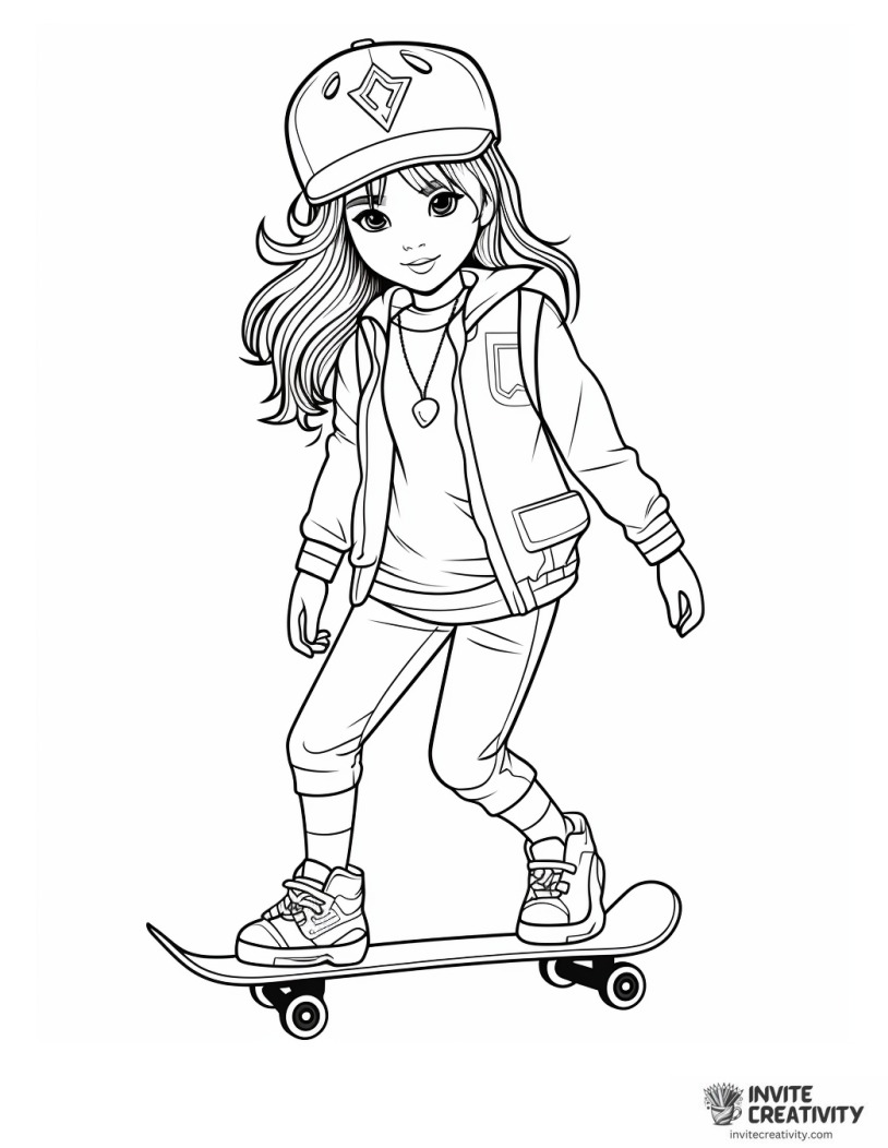 skater girl aesthetic coloring page