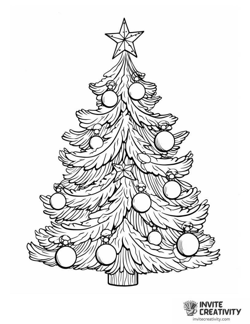 small christmas tree with ornaments drawing to color