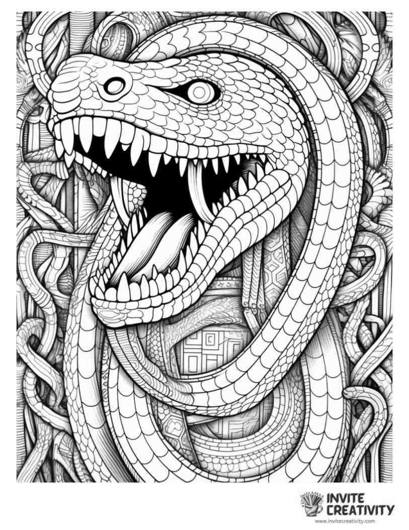 snake monster realistic coloring book page