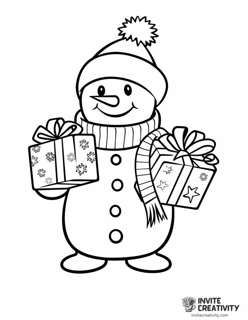 snowman holding a gift To Color