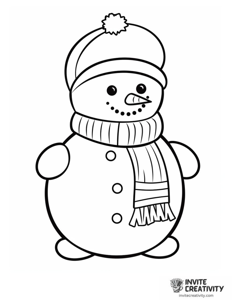 snowman with a scarft and hat and carrot as a nose Coloring sheet