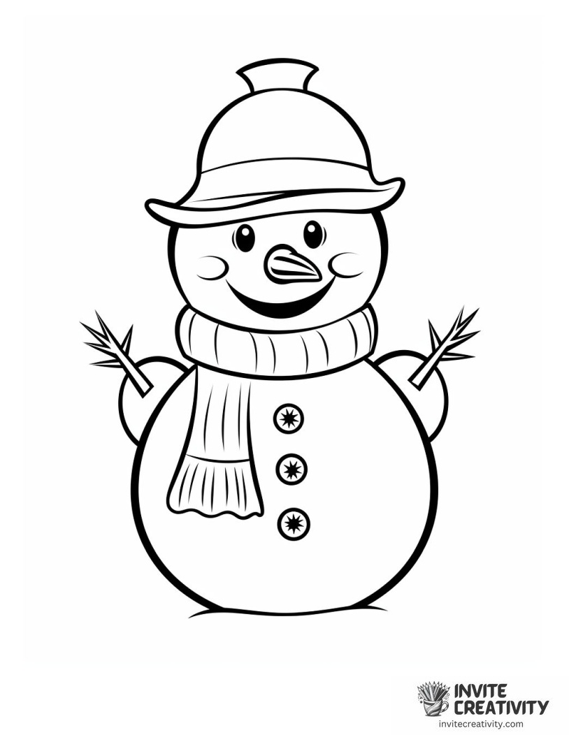 snowman with branches as arms To Color