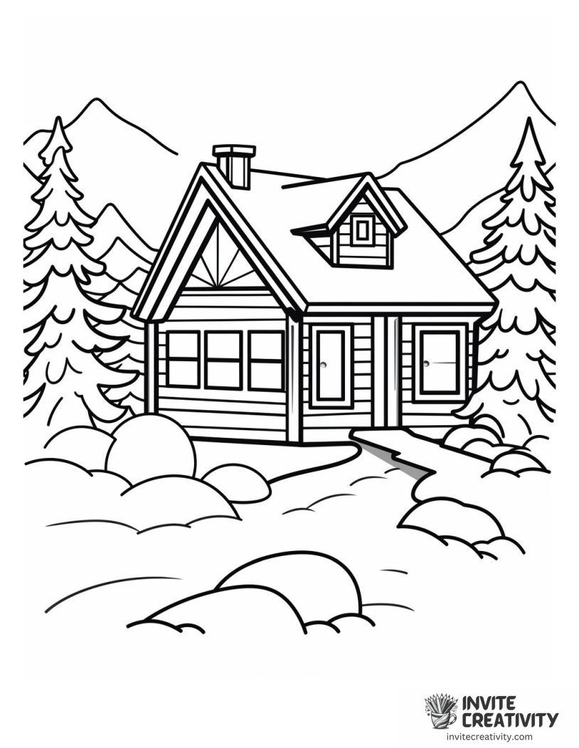 snowy cabin Coloring page