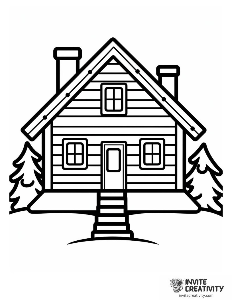 snowy cabin in winter simple Coloring page of