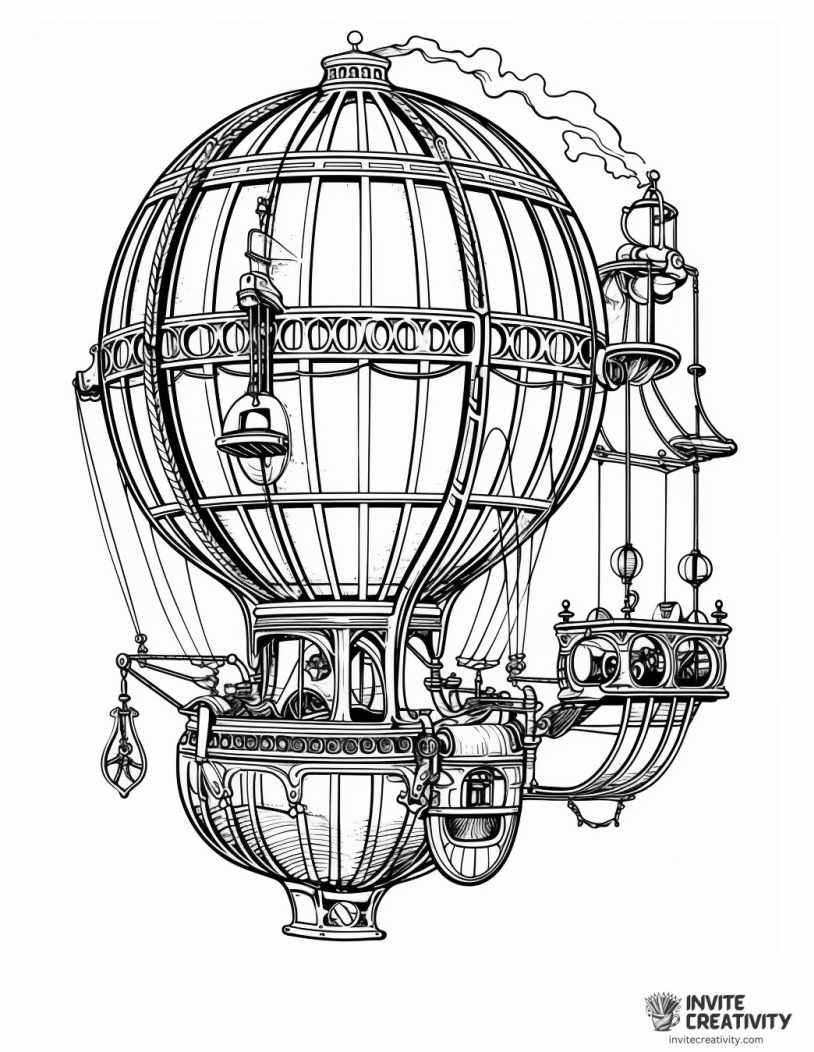 steampunk air balloon for adults to color