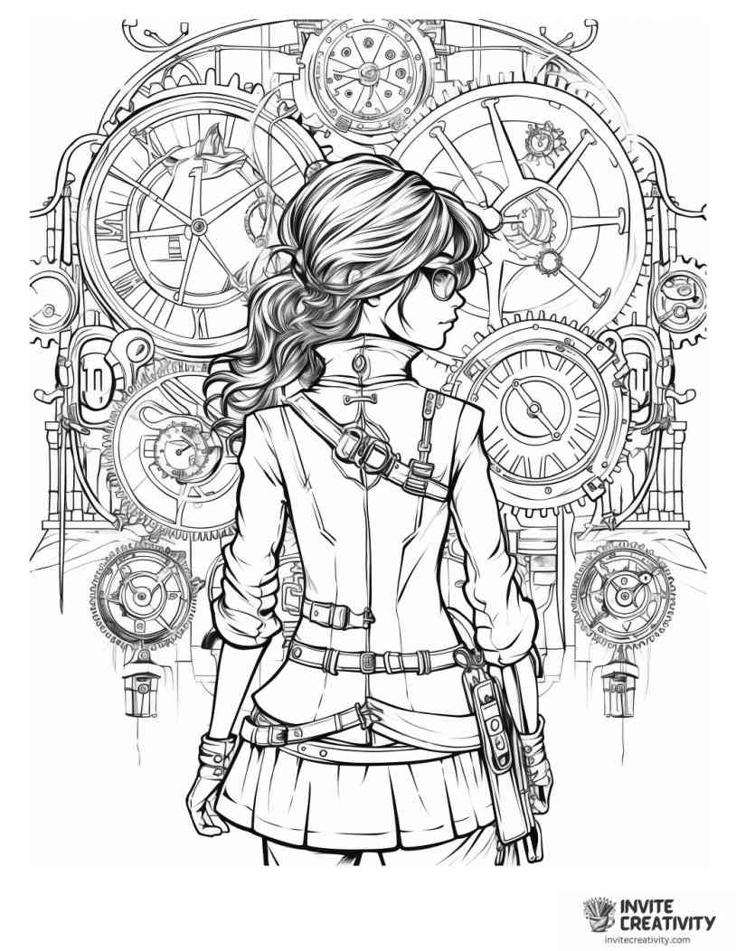 steampunk girl aesthetic coloring sheet