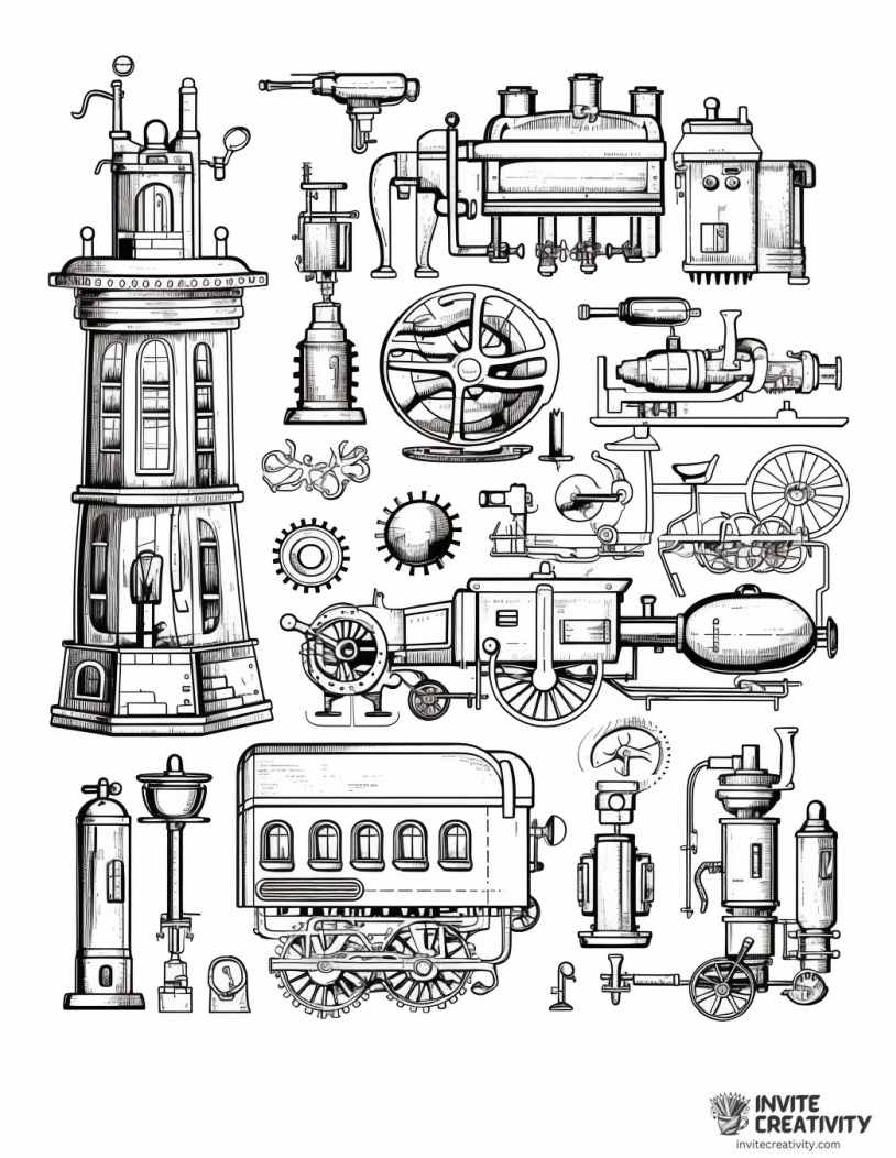steampunk vintage coloring page