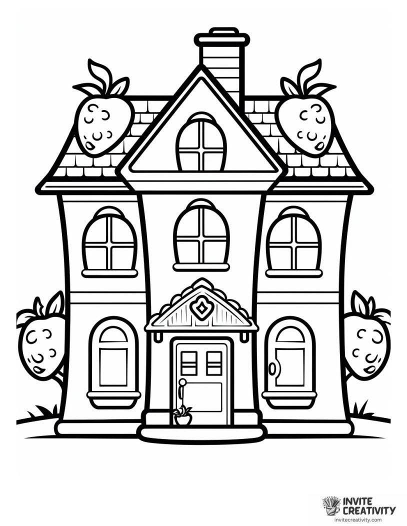 strawberry house cute coloring page