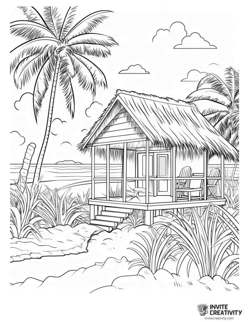 surf shack on beach coloring sheet