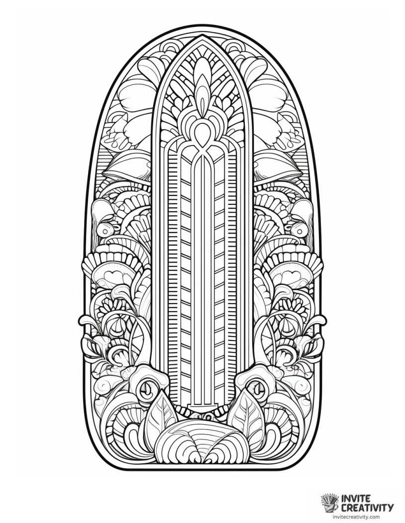 surfboard intricate design coloring sheet