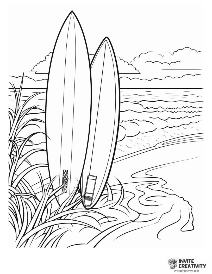surfboard on sandy beach to color