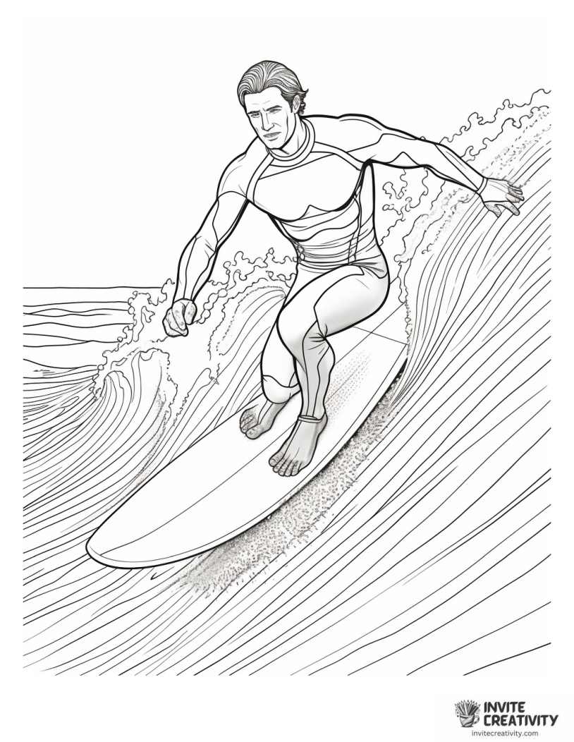 surfer in action detailed coloring sheet