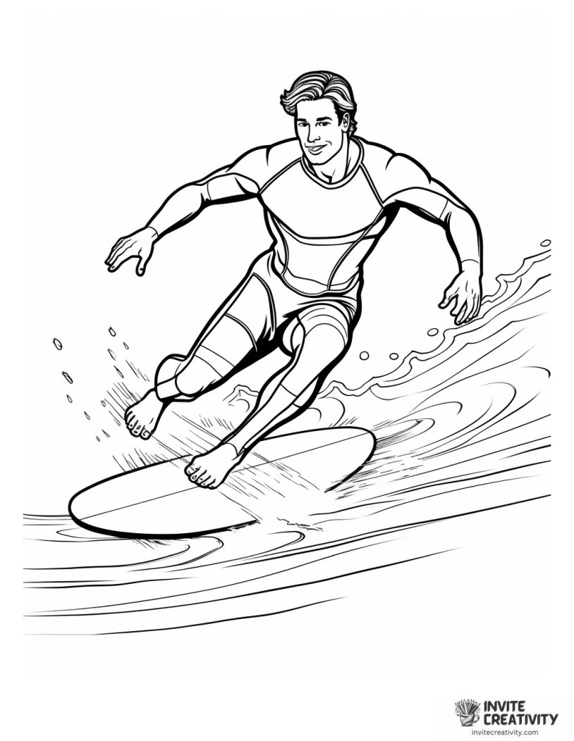 surfer riding wave coloring page