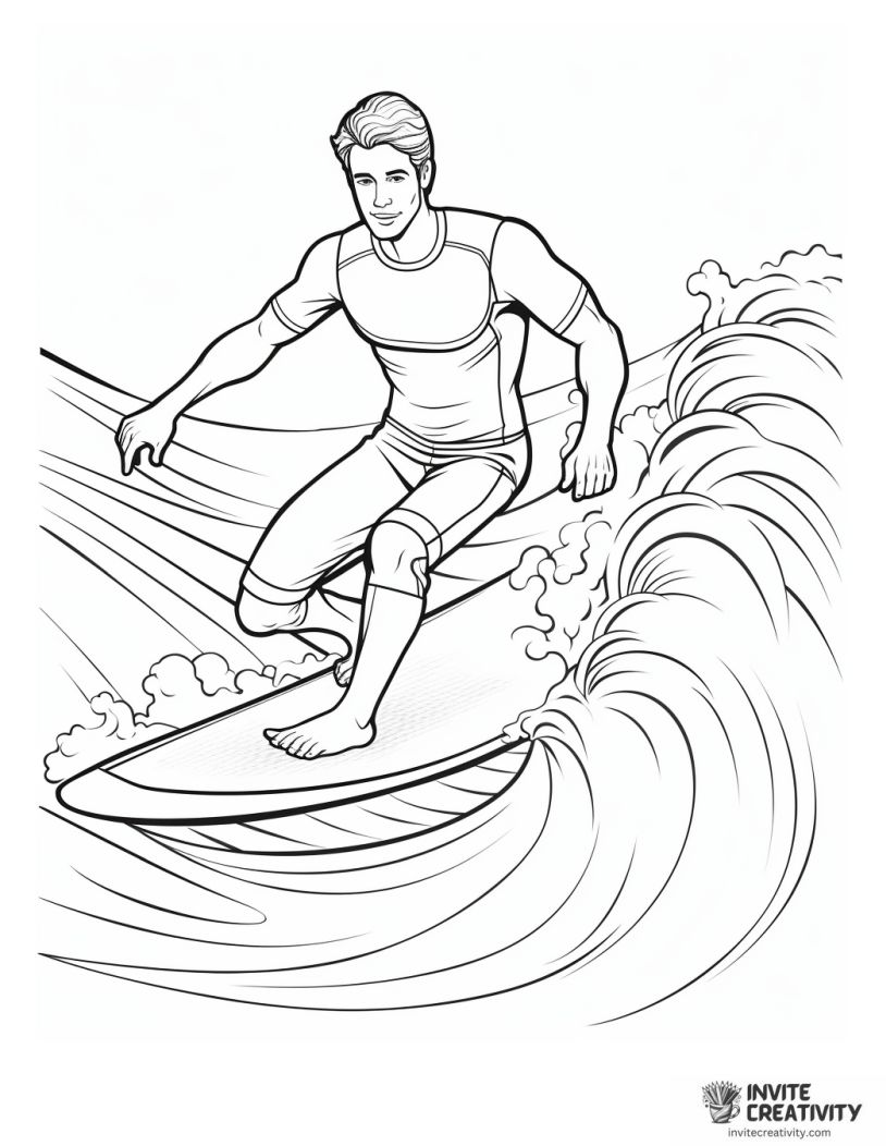 surfer riding waves to color