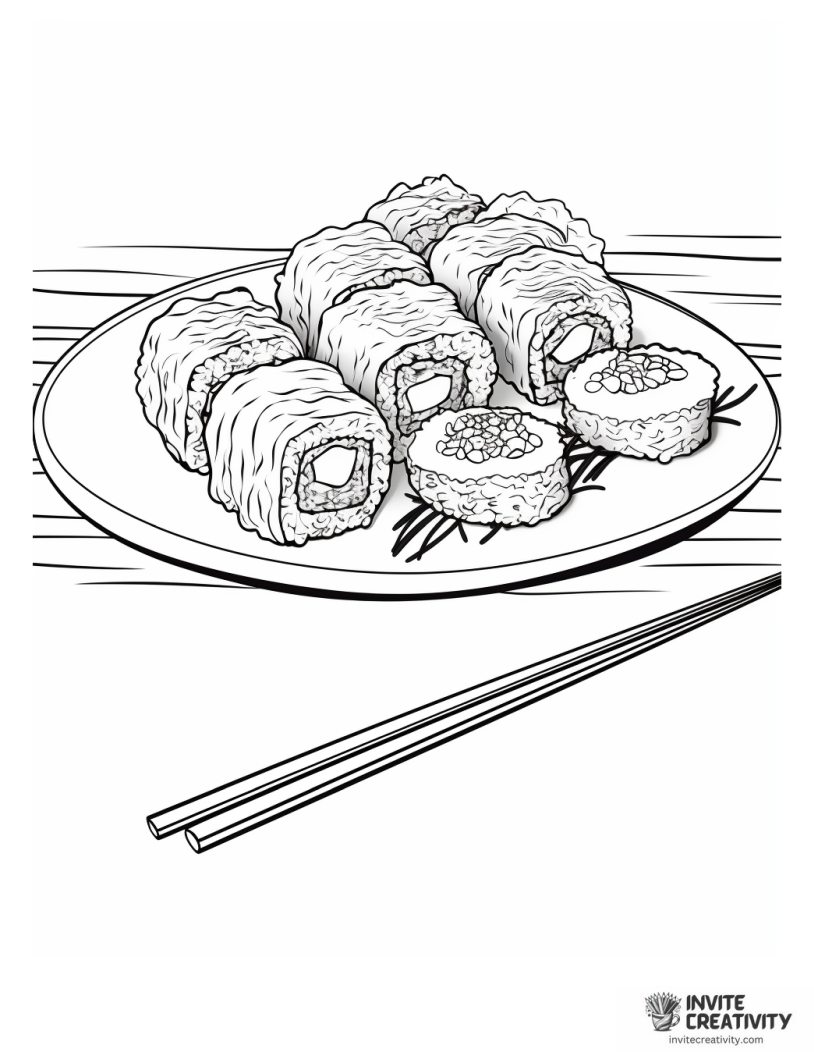 sushi and chopsticks drawing to color