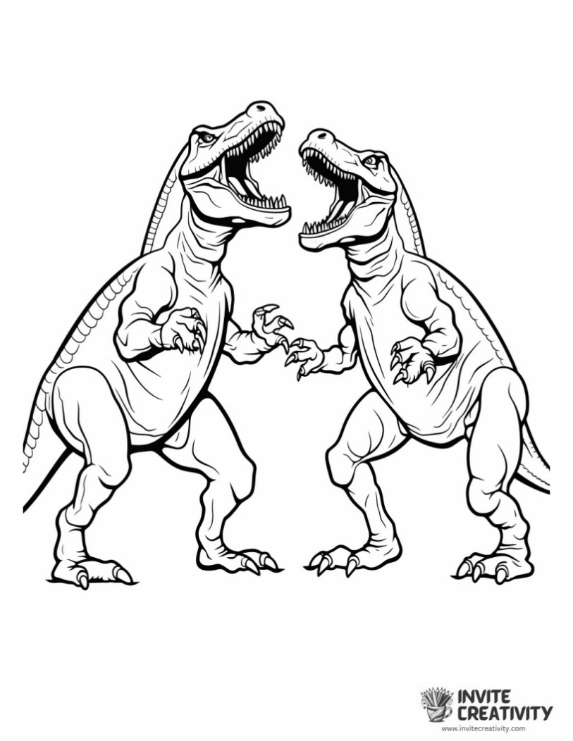 t rex fighting coloring page