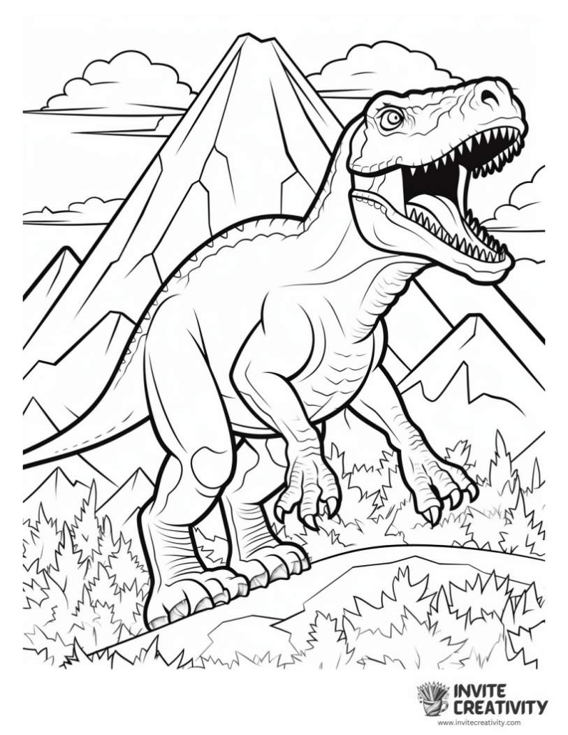 tyrannosaurus rex and volcano coloring sheet