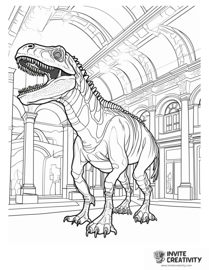 tyrannosaurus rex in a museum page to color
