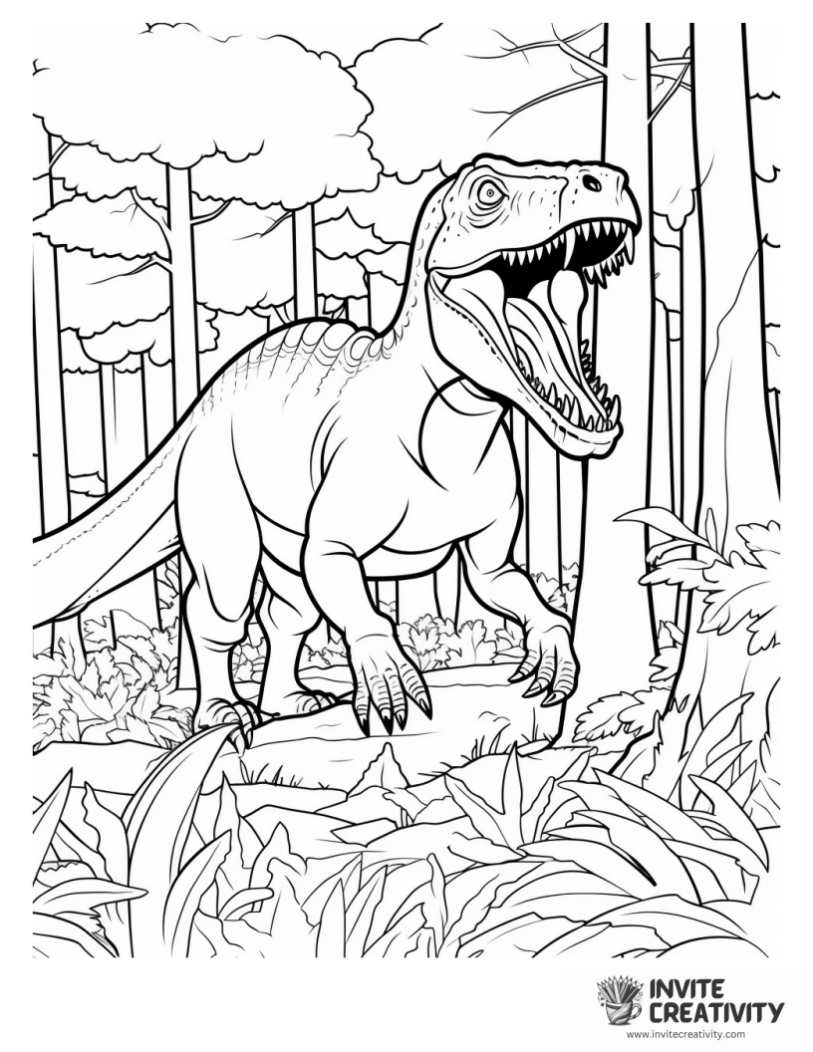 tyrannosaurus rex in forest page to color