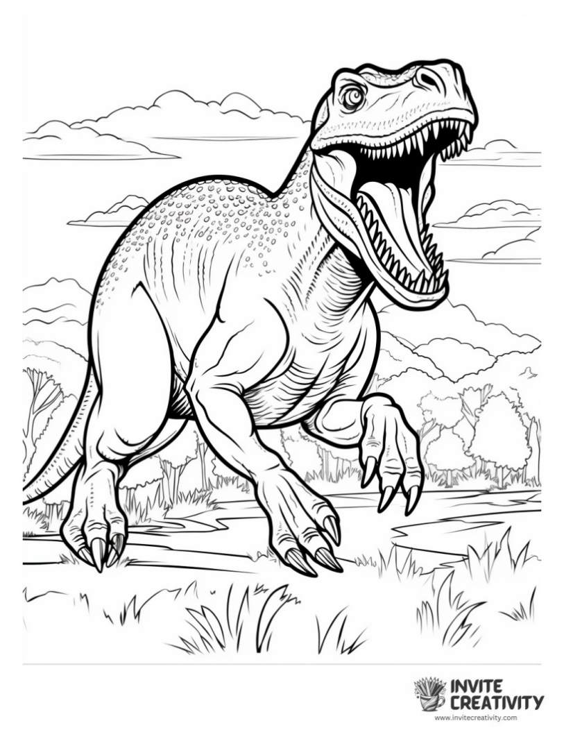tyrannosaurus rex running coloring book page