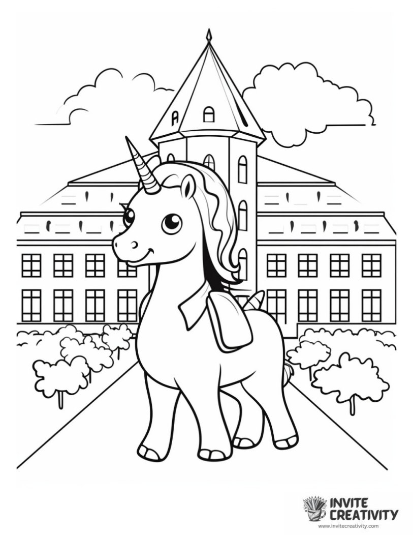 unicorn at school for preschool to color