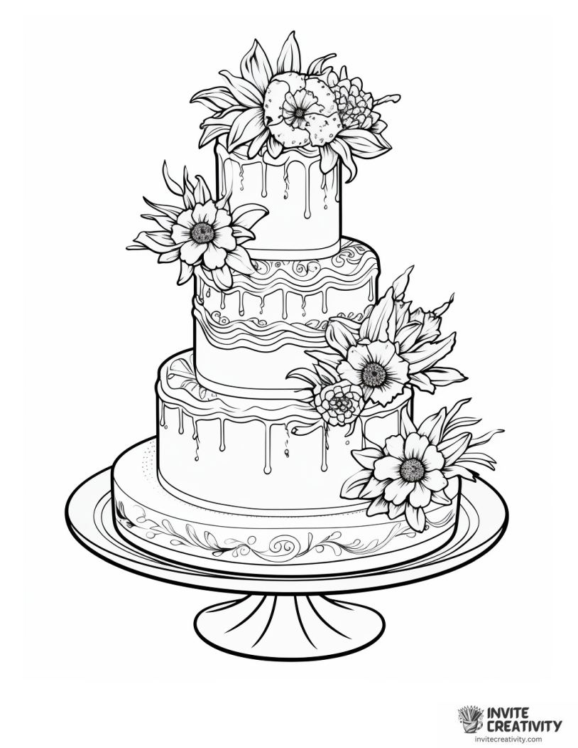 unicorn flower cake coloring page