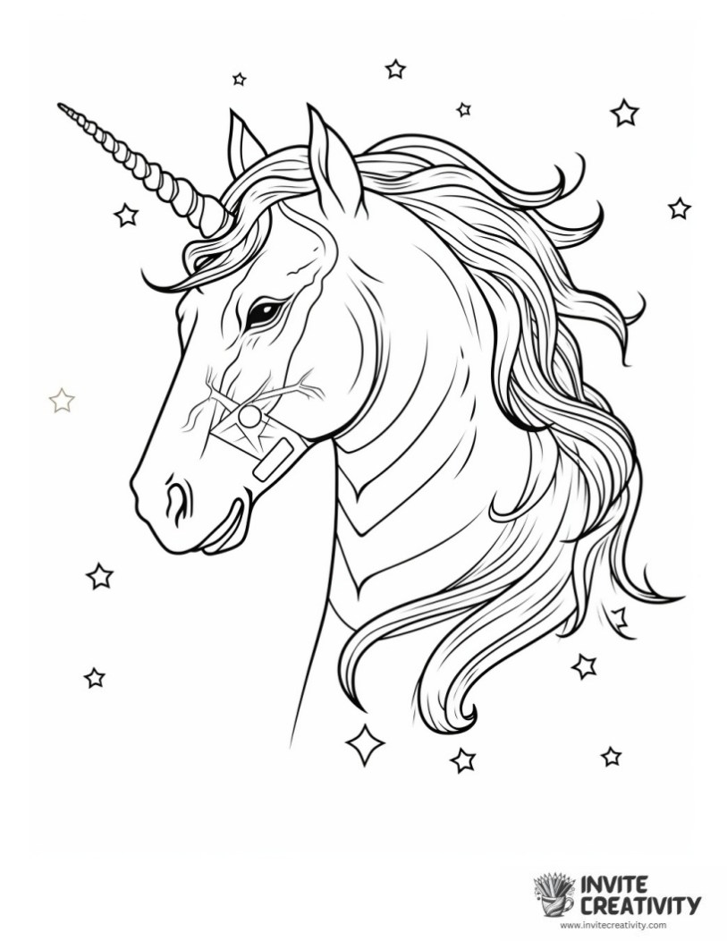 unicorn head with stars page to color