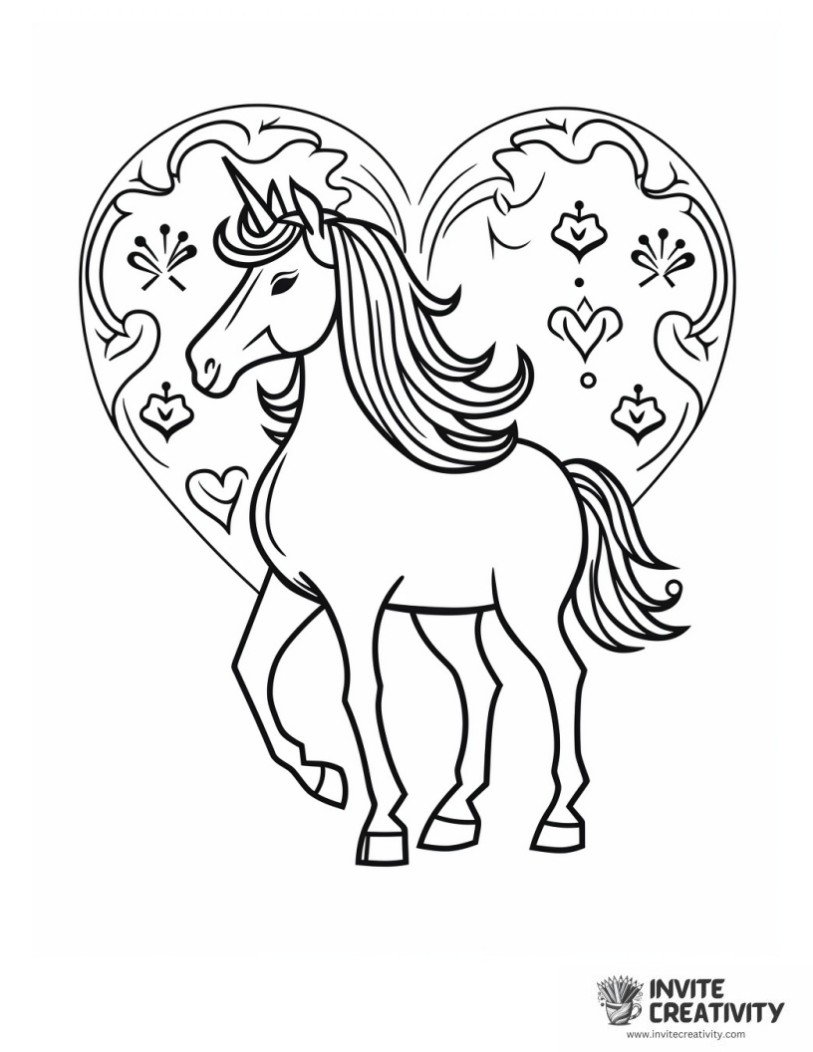unicorn with hearts coloring sheet