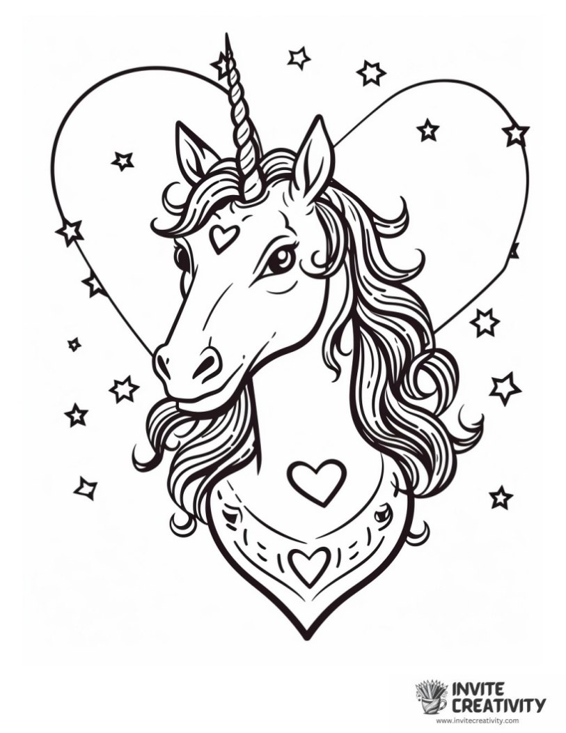 unicorn with hearts to color