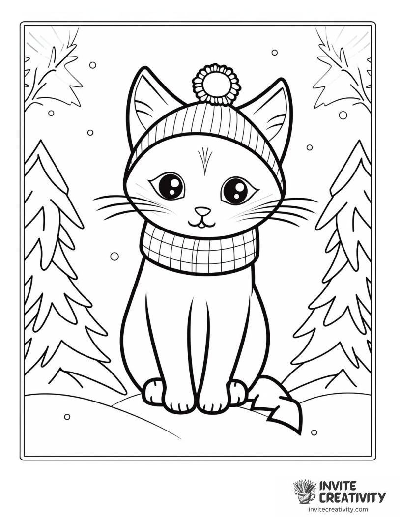 winter cat Coloring book page