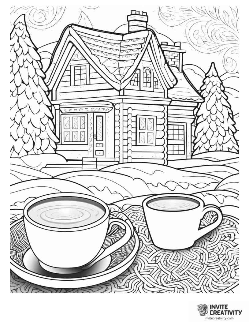 winter coffee vibe coloring page