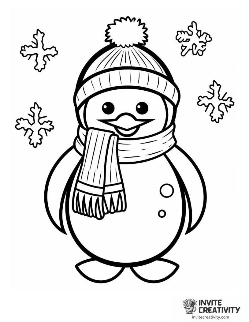 winter cute penguin Coloring page of