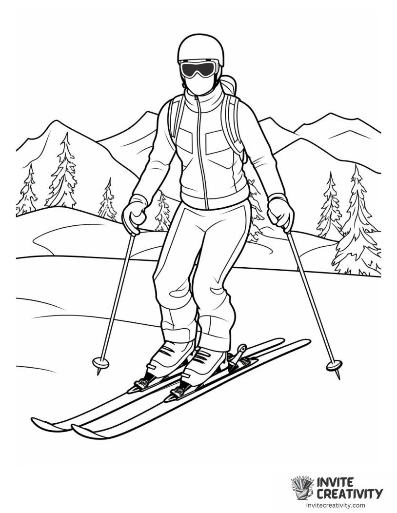 winter skiing Coloring page