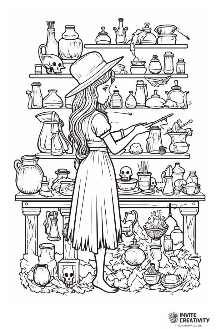 witch apothecary coloring page