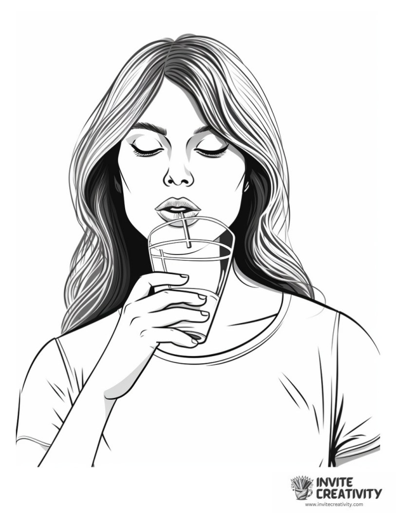 woman drinking water for adults to color