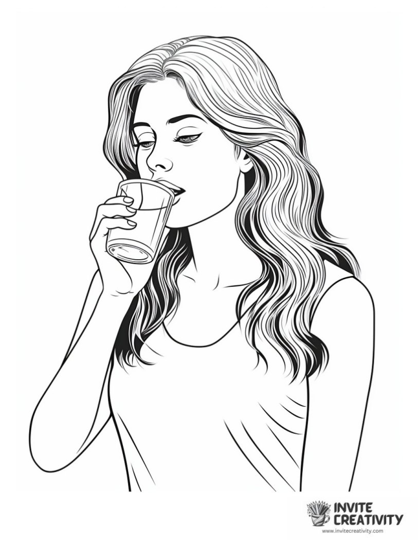 woman drinking water realistic