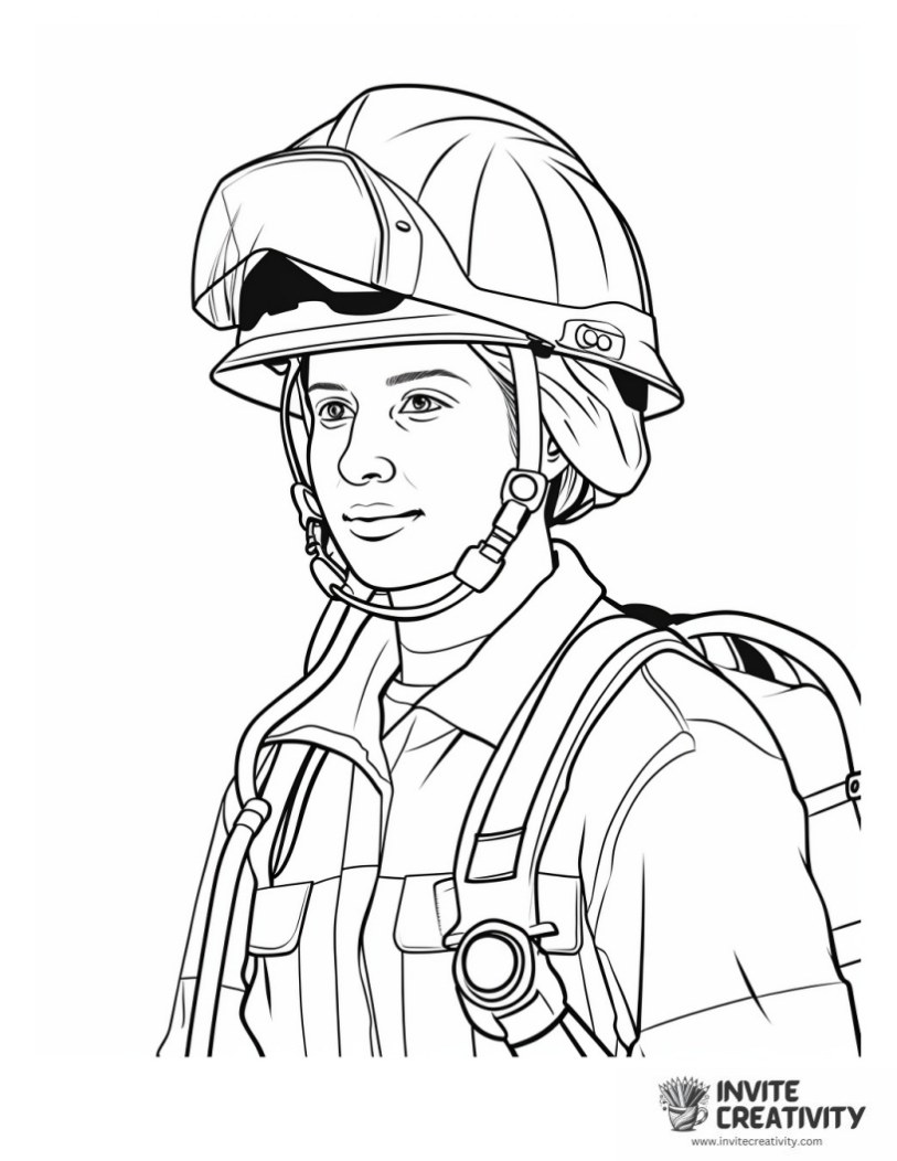 woman firefighter drawing to color